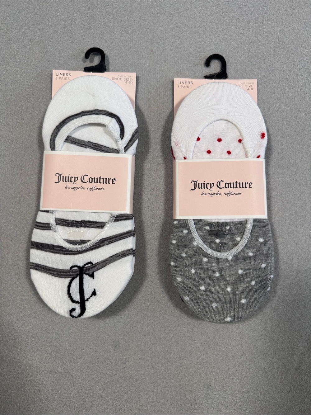 Juicy Couture Men’s No-Show Sock Liners in White, Gray & Red Accents